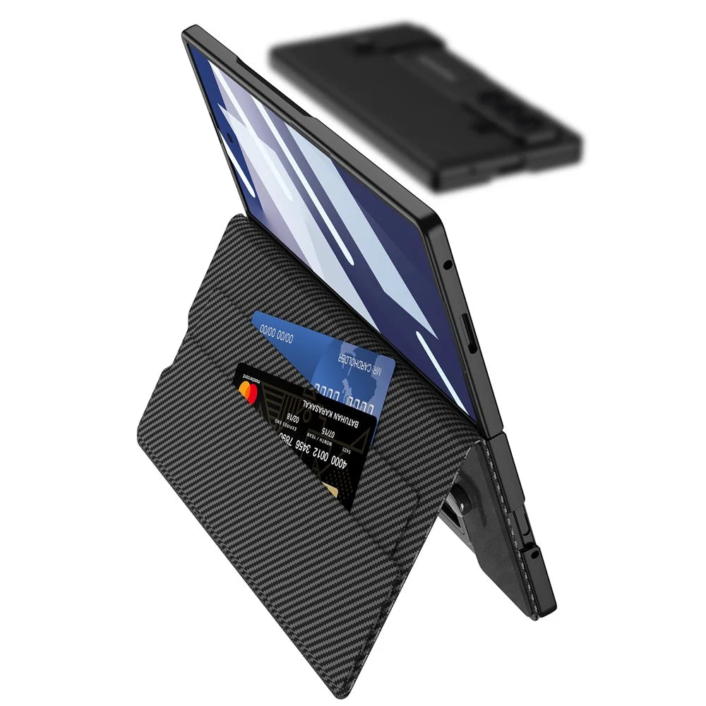 GKK For Samsung Galaxy Z Fold7 5G Case Matte PU + PC + Tempered Glass Wallet Phone Cover with Stand - Black - 2
