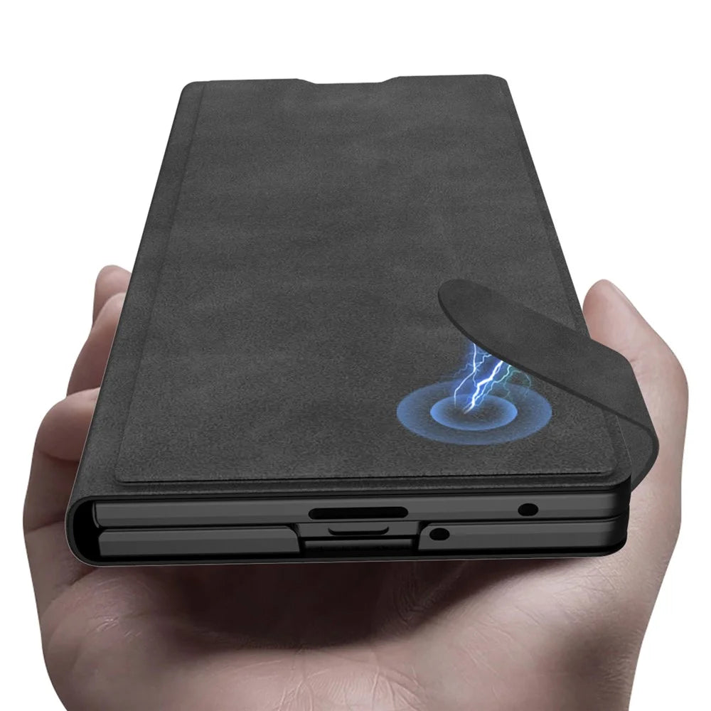 GKK For Samsung Galaxy Z Fold7 5G Case Matte PU + PC + Tempered Glass Wallet Phone Cover with Stand - Black - 4