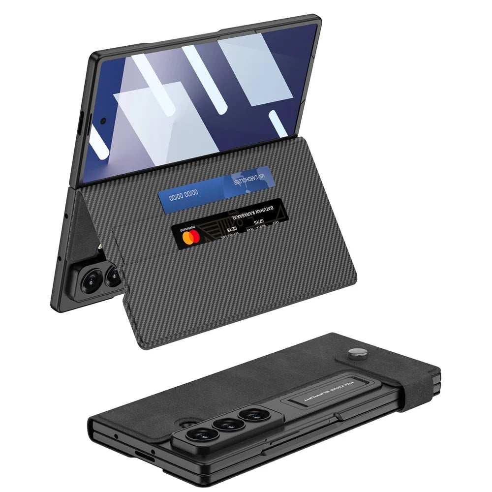 GKK For Samsung Galaxy Z Fold7 5G Case Matte PU + PC + Tempered Glass Wallet Phone Cover with Stand - Black - 6