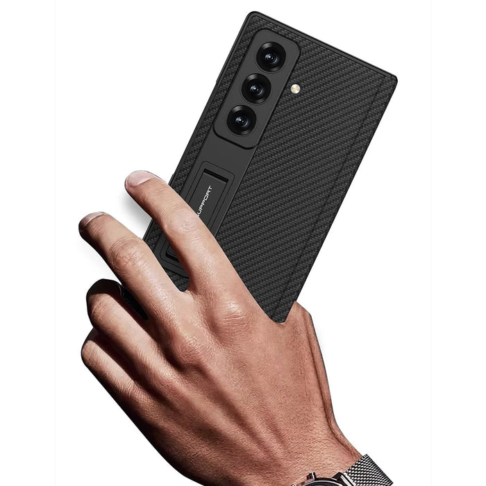 GKK For Samsung Galaxy Z Fold7 5G Case with Kickstand Hinge Protection PC + Tempered Glass Phone Cover - Carbon Fiber Texture - 5
