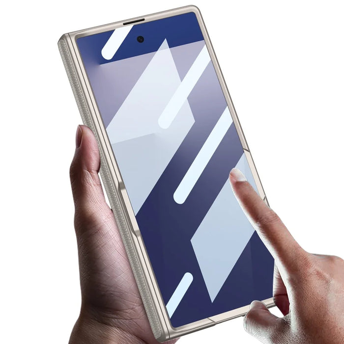 GKK For Samsung Galaxy Z Fold7 5G Case with Kickstand Hinge Protection PC + Tempered Glass Phone Cover - Carbon Fiber Texture - 6