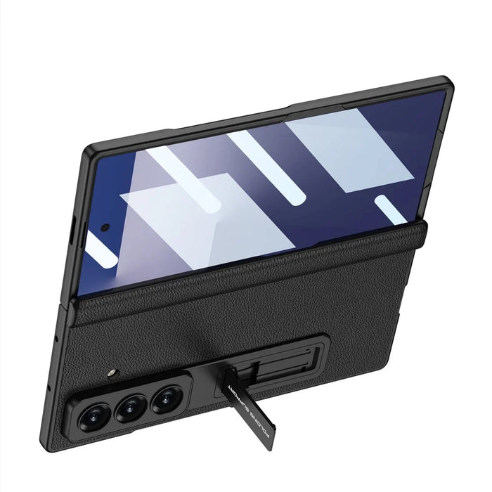 GKK For Samsung Galaxy Z Fold7 5G Case with Kickstand Hinge Protection PC + Tempered Glass Phone Cover - Carbon Fiber Texture - 7