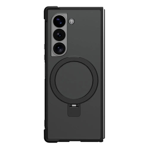 For Samsung Galaxy Z Fold5 5G Magnetic Case Anti Drop TPU + PC Kickstand Phone Back Cover - Black - 1