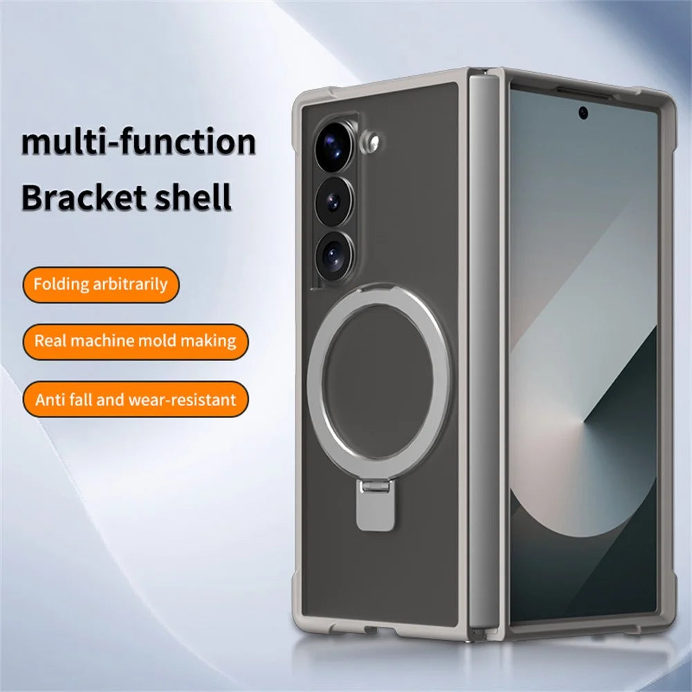 For Samsung Galaxy Z Fold5 5G Magnetic Case Anti Drop TPU + PC Kickstand Phone Back Cover - Black - 2