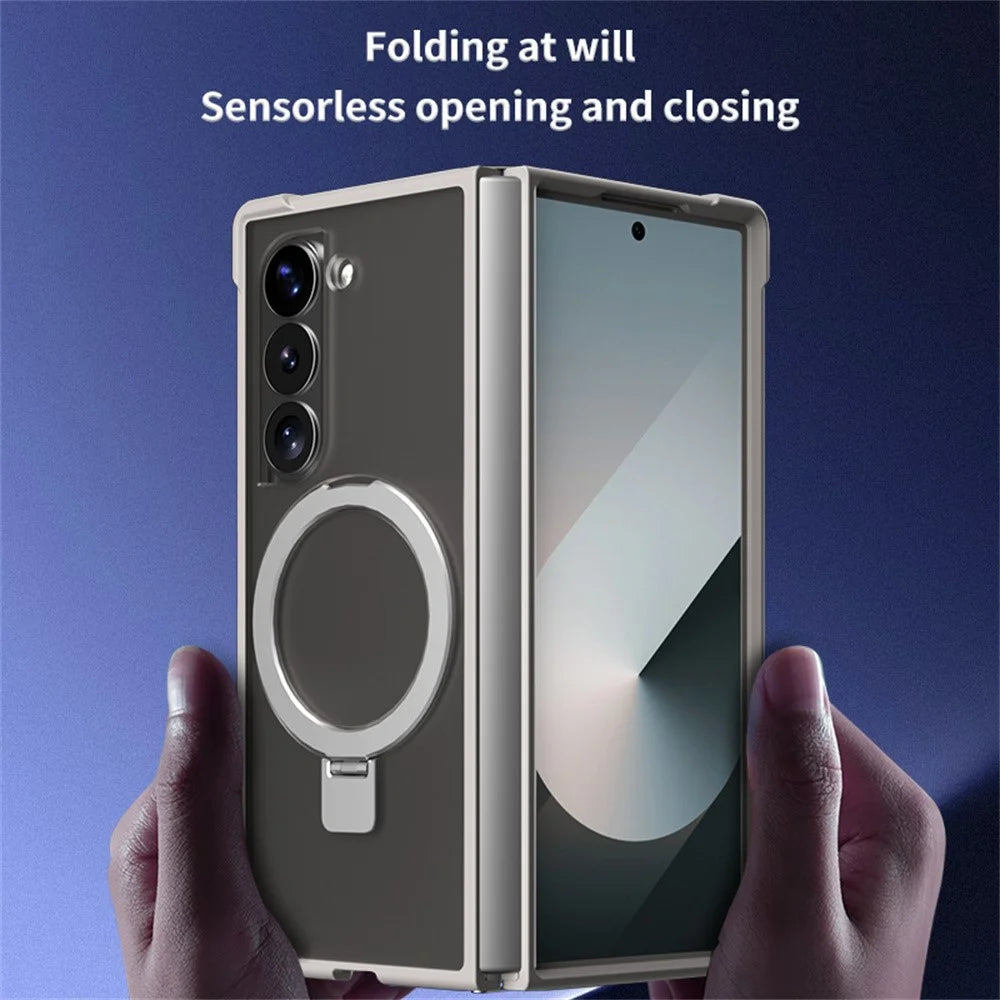 For Samsung Galaxy Z Fold5 5G Magnetic Case Anti Drop TPU + PC Kickstand Phone Back Cover - Black - 3