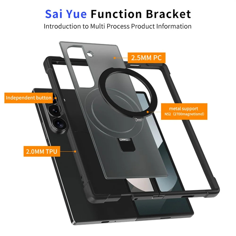 For Samsung Galaxy Z Fold5 5G Magnetic Case Anti Drop TPU + PC Kickstand Phone Back Cover - Black - 4