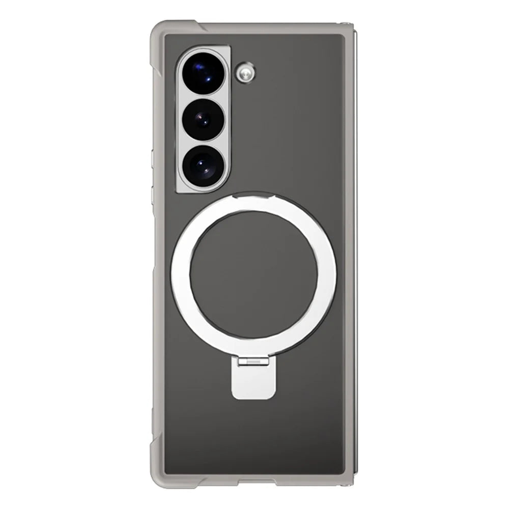 For Samsung Galaxy Z Fold6 5G Magnetic Case Anti Drop TPU + PC Kickstand Phone Back Cover - Grey - 1