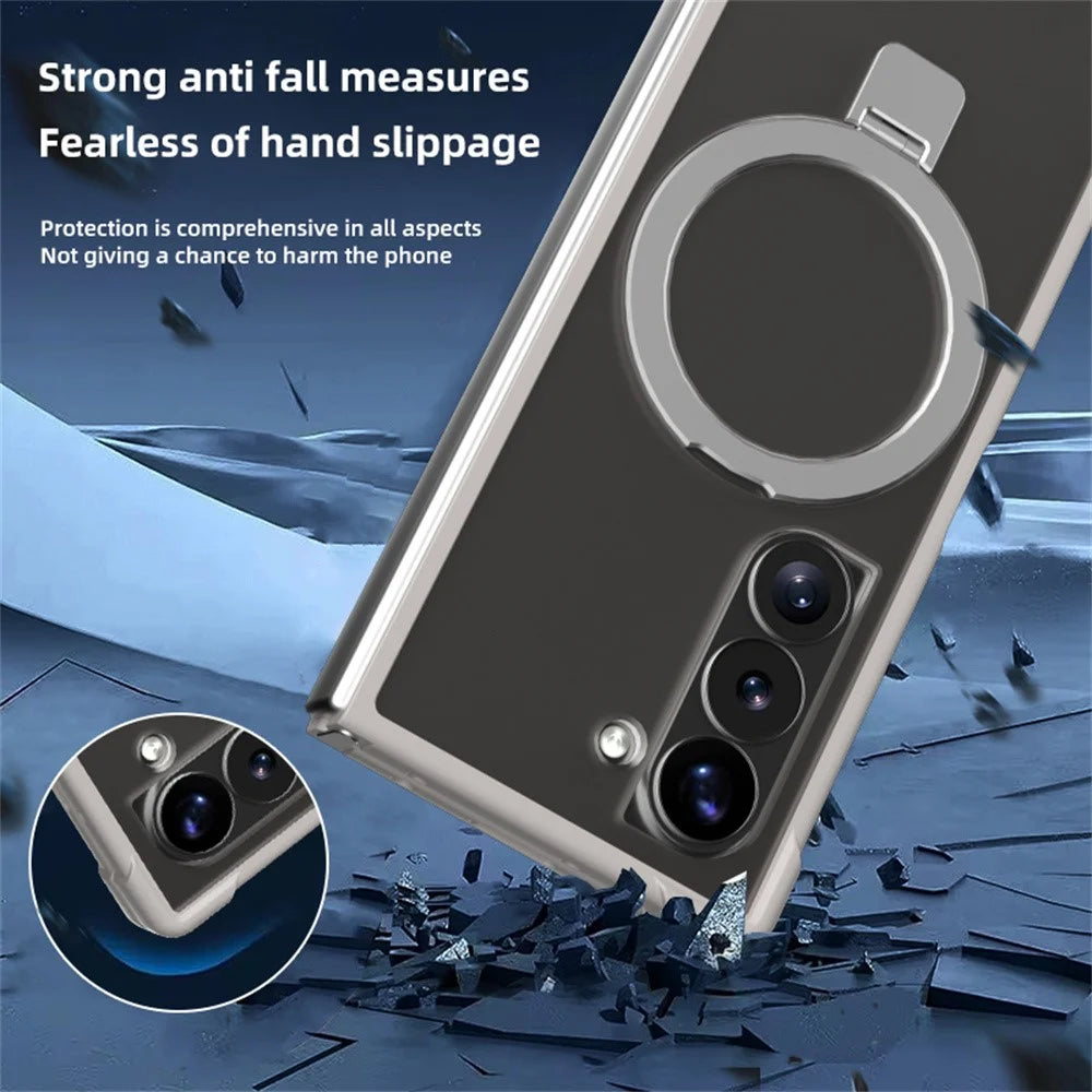 For Samsung Galaxy Z Fold6 5G Magnetic Case Anti Drop TPU + PC Kickstand Phone Back Cover - Grey - 6