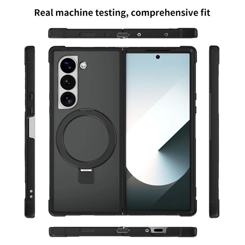 For Samsung Galaxy Z Fold6 5G Magnetic Case Anti Drop TPU + PC Kickstand Phone Back Cover - Grey - 7