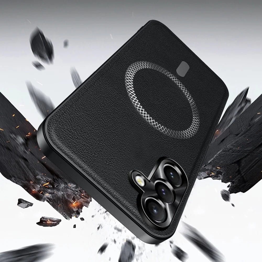 For Samsung Galaxy S24 Magnetic Case PU TPU PC Phone Back Cover with Metal Lens Frame - Brown - 6