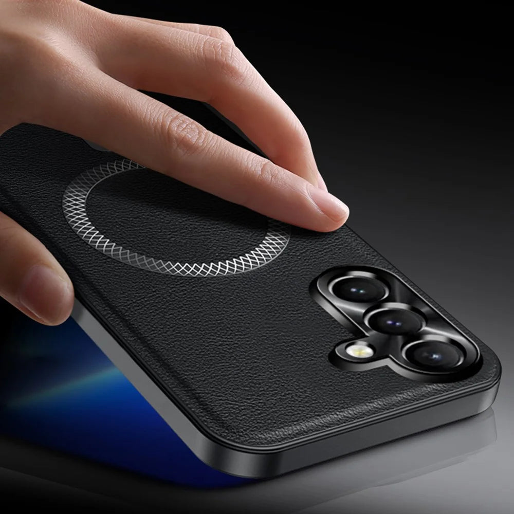 For Samsung Galaxy S24+ Case Magnetic Case PU TPU PC Phone Back Cover with Metal Lens Frame - Black - 2