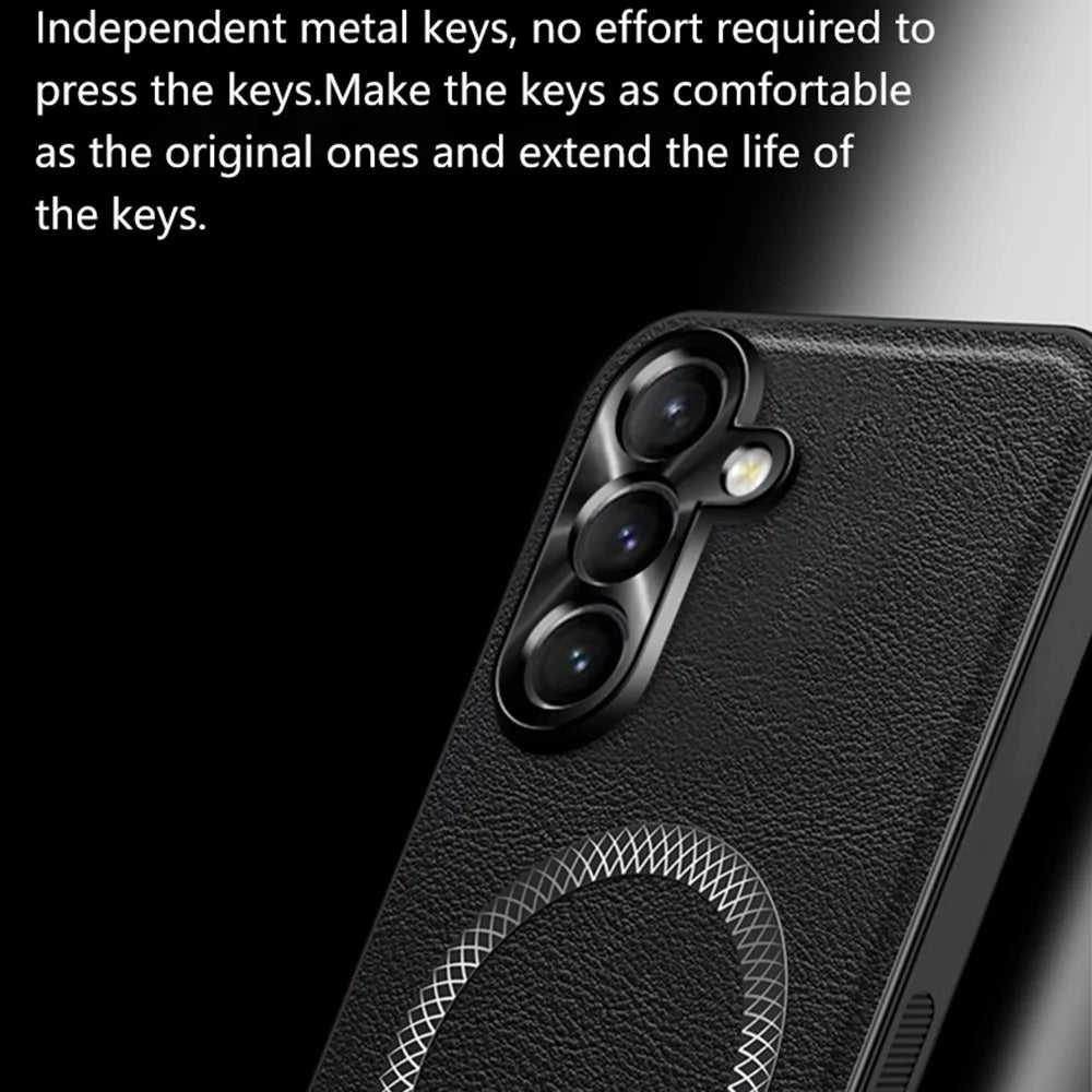 For Samsung Galaxy S24+ Case Magnetic Case PU TPU PC Phone Back Cover with Metal Lens Frame - Black - 7