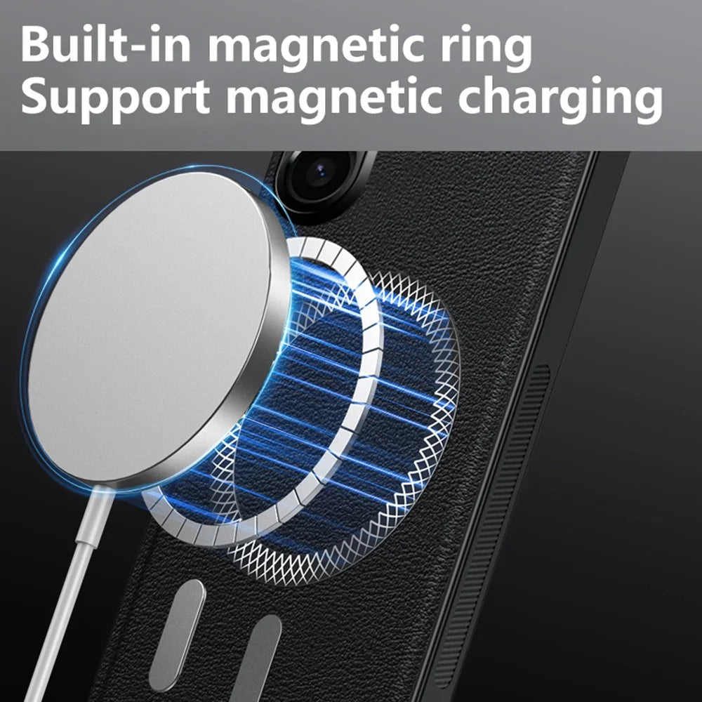For Samsung Galaxy S24 Ultra Magnetic Case PU TPU PC Phone Back Cover with Metal Lens Frame - Black - 2