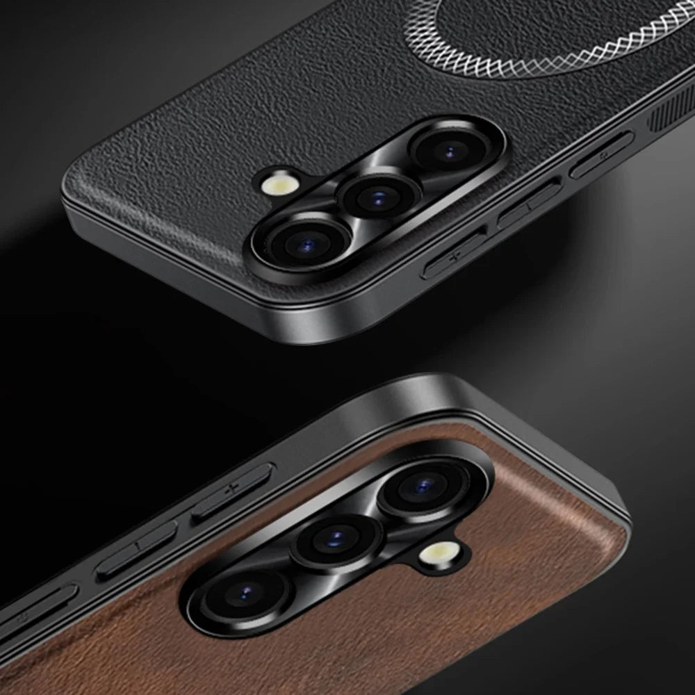 For Samsung Galaxy A16 5G / A16 4G Magnetic Case PU TPU PC Phone Back Cover with Metal Lens Frame - Black - 4