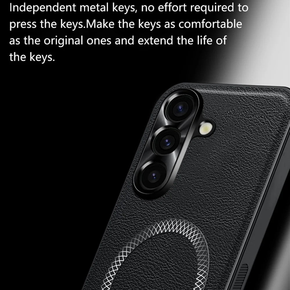 For Samsung Galaxy A16 5G / A16 4G Magnetic Case PU TPU PC Phone Back Cover with Metal Lens Frame - Black - 7
