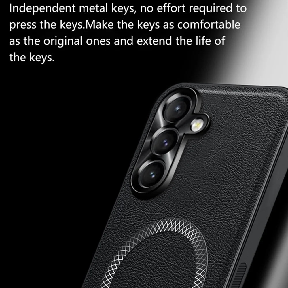 For Samsung Galaxy A15 4G / A15 5G Magnetic Case PU TPU PC Phone Back Cover with Metal Lens Frame - Black - 7