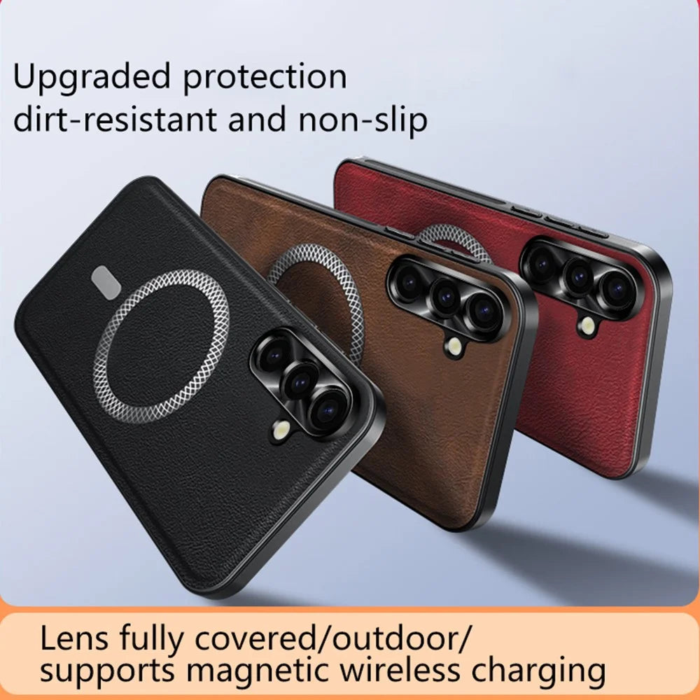 For Samsung Galaxy A35 5G Magnetic Case PU TPU PC Phone Back Cover with Metal Lens Frame - Black - 7