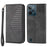 For Realme C31 Imprinted Rhombus Pattern Calf Texture Phone Case Magnetic Absorption PU Leather Wallet Stand Cover with Strap - Black - 1