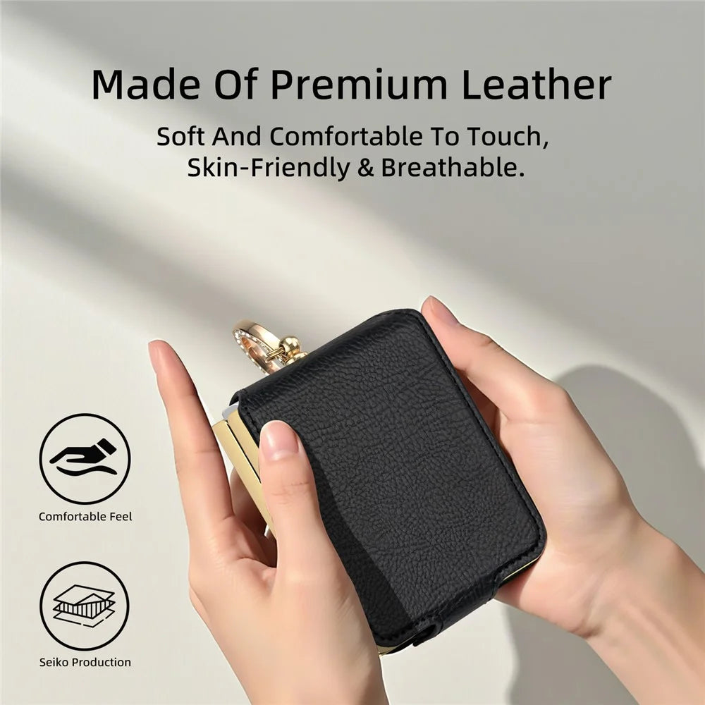 For Samsung Galaxy Z Flip7 5G Case PU + PC Protective Phone Cover with Finger Holder - Black - 4