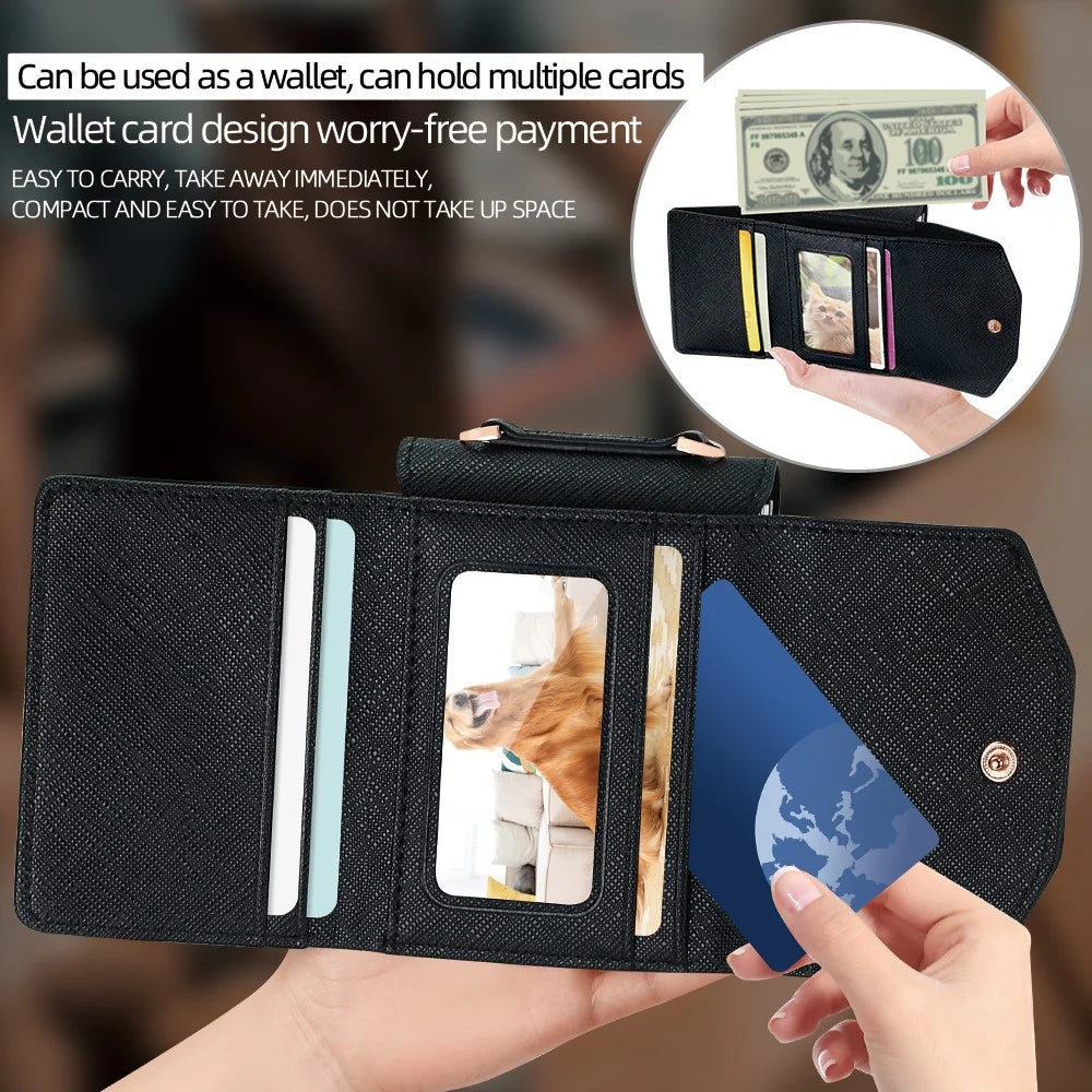 For Samsung Galaxy Z Flip7 5G Wallet Case PU + PC Shockproof Phone Cover with Wrist Strap - Black - 2