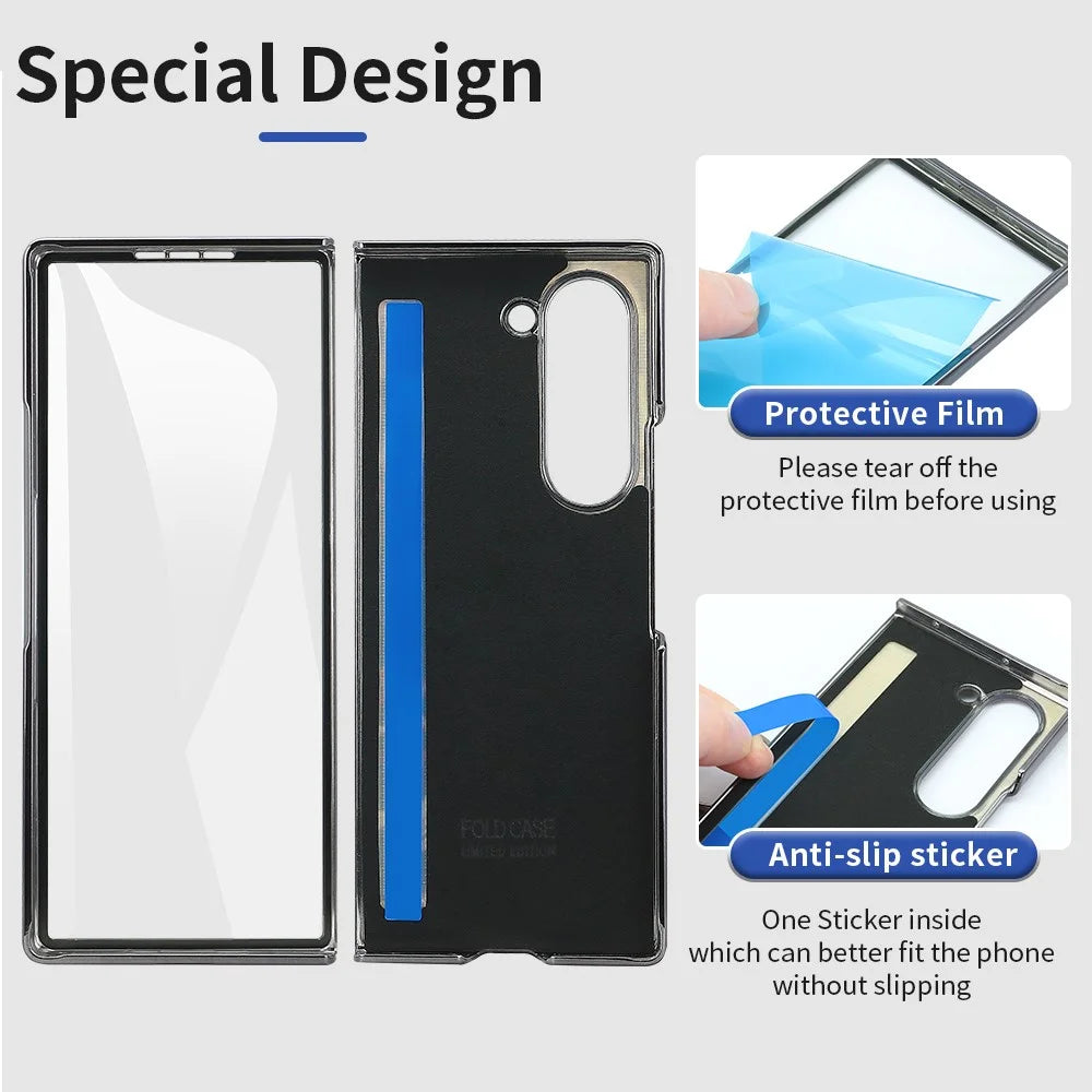 For Samsung Galaxy Z Fold6 5G Case Leopard Pattern PU PC Phone Cover with Tempered Glass Film / Ring Holder - Black - 6