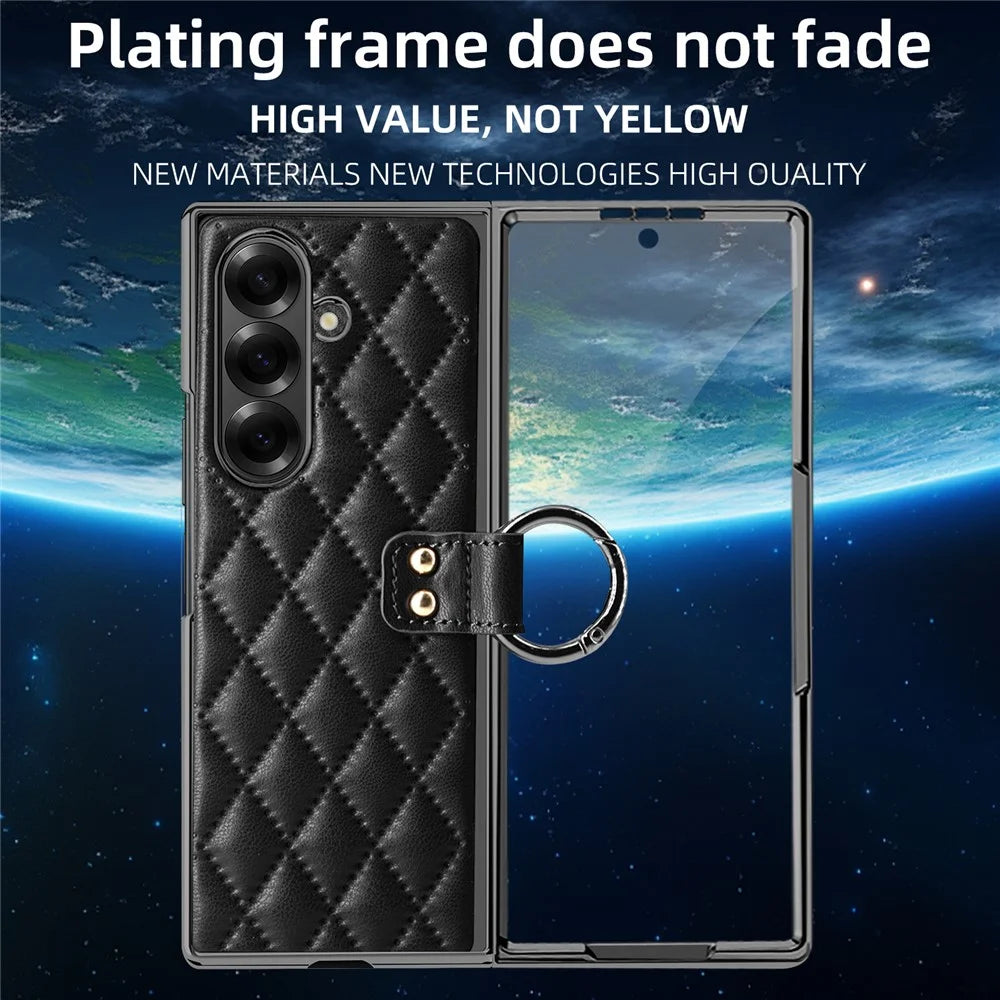 For Samsung Galaxy Z Fold7 5G Case Rhombus Grid Phone Cover with Tempered Glass Film - Black - 4