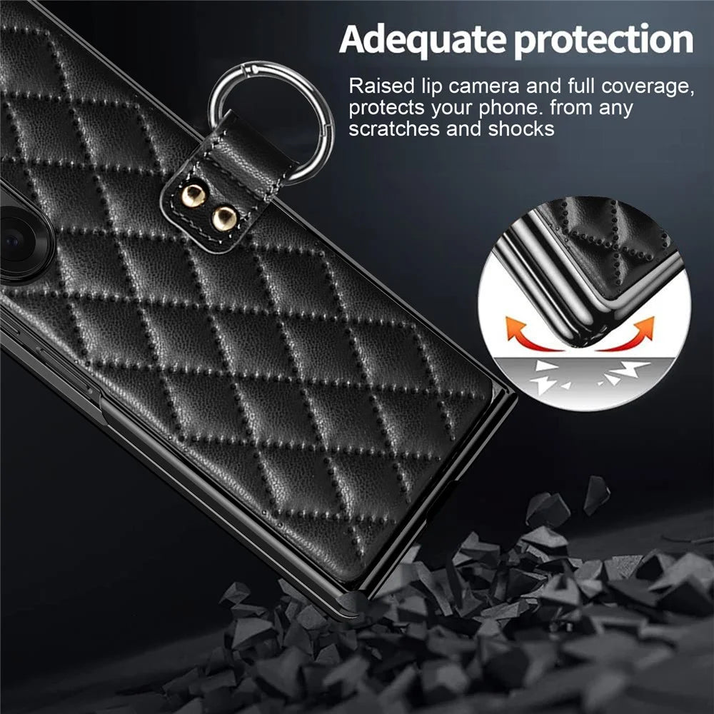 For Samsung Galaxy Z Fold7 5G Case Rhombus Grid Phone Cover with Tempered Glass Film - Black - 5