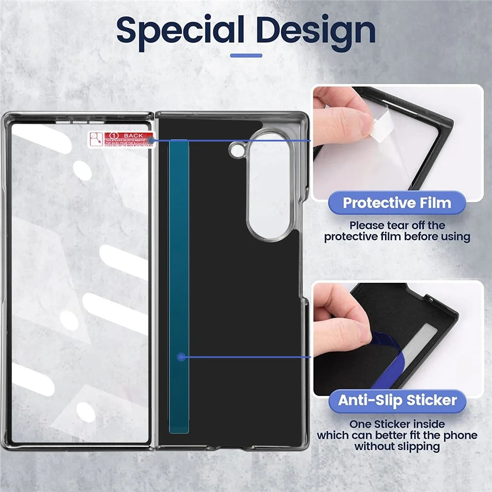 For Samsung Galaxy Z Fold7 5G Case Rhombus Grid Phone Cover with Tempered Glass Film - Black - 6
