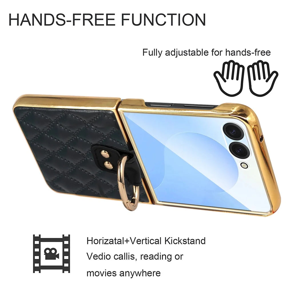 For Samsung Galaxy Z Flip7 5G Case Rhombus Grid Phone Cover with Tempered Glass Film - Blackish Green - 6