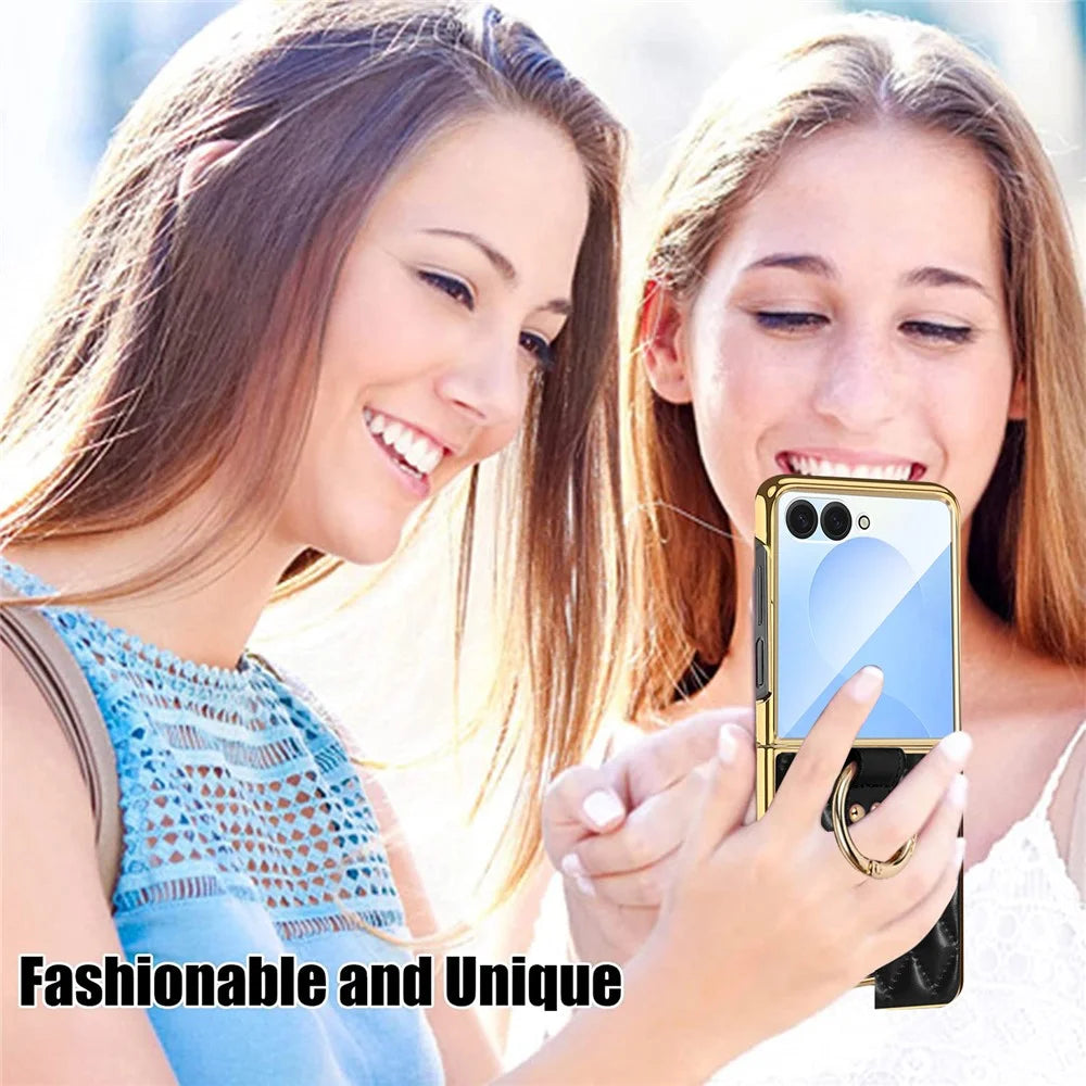For Samsung Galaxy Z Flip7 5G Case Rhombus Grid Phone Cover with Tempered Glass Film - Blackish Green - 7