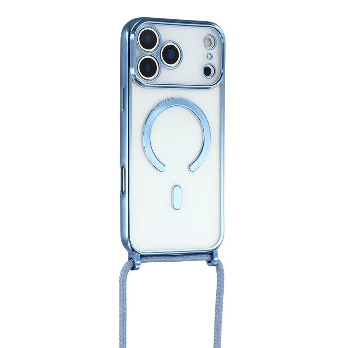 For iPhone 17 Pro Max Case Compatible with MagSafe Electroplating Edge TPU Phone Cover with Screen Film / Shoulder Strap - Blue - 3