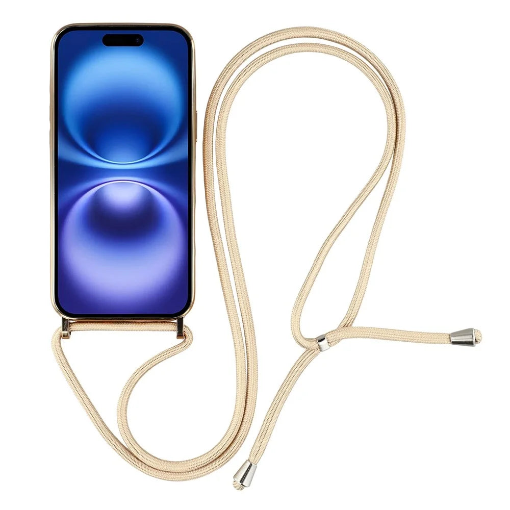 For iPhone 17 Case Compatible with MagSafe Electroplating Edge TPU Phone Cover with Screen Film / Shoulder Strap - Gold - 2