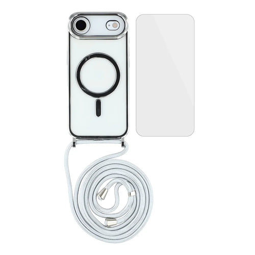 For iPhone Air Case Compatible with MagSafe Electroplating Edge TPU Phone Cover with Screen Film / Shoulder Strap - Silver - 1