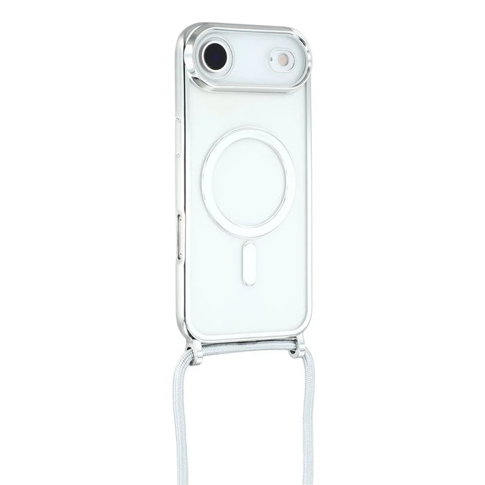 For iPhone Air Case Compatible with MagSafe Electroplating Edge TPU Phone Cover with Screen Film / Shoulder Strap - Silver - 4