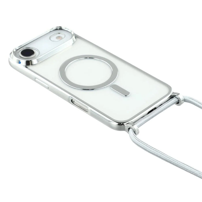 For iPhone Air Case Compatible with MagSafe Electroplating Edge TPU Phone Cover with Screen Film / Shoulder Strap - Silver - 5
