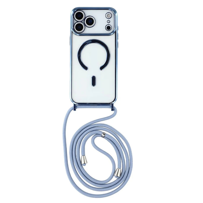 For iPhone 17 Pro Max Case Compatible with MagSafe Electroplating Edge TPU Phone Cover with Shoulder Strap - Blue - 1