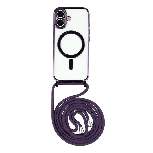For iPhone 17 Case Compatible with MagSafe Electroplating Edge TPU Phone Cover with Shoulder Strap - Purple - 1