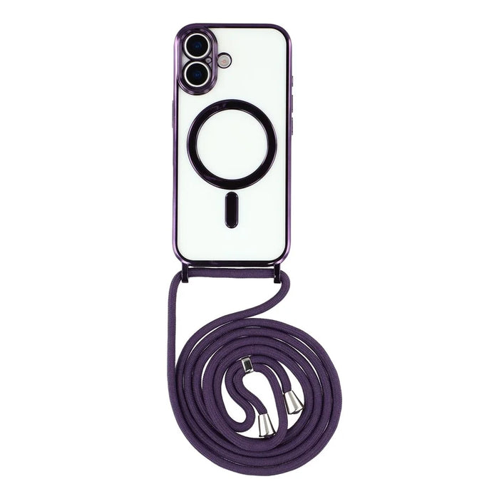 For iPhone 17 Case Compatible with MagSafe Electroplating Edge TPU Phone Cover with Shoulder Strap - Purple - 1