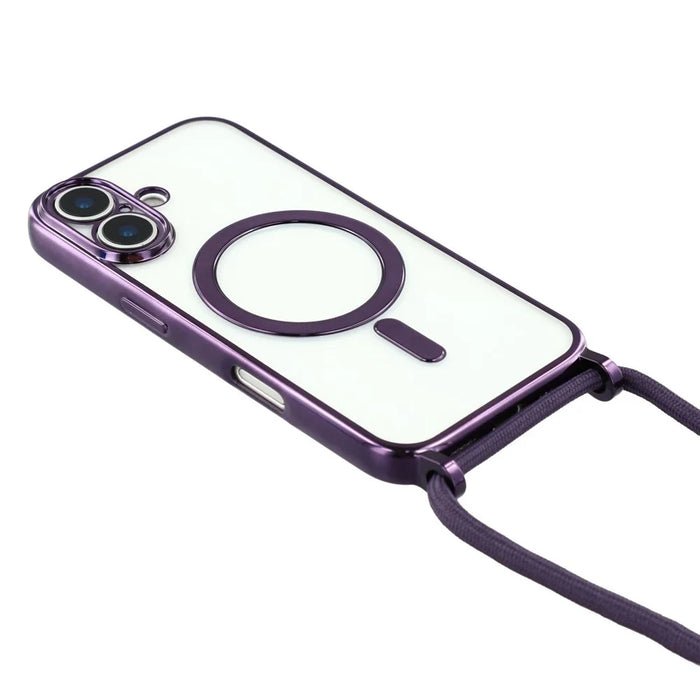 For iPhone 17 Case Compatible with MagSafe Electroplating Edge TPU Phone Cover with Shoulder Strap - Purple - 4