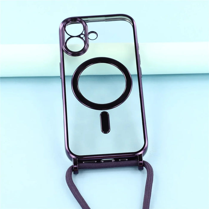 For iPhone 17 Case Compatible with MagSafe Electroplating Edge TPU Phone Cover with Shoulder Strap - Purple - 5
