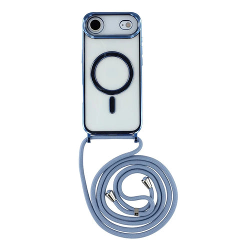 For iPhone Air Case Compatible with MagSafe Electroplating Edge TPU Phone Cover with Shoulder Strap - Blue - 1