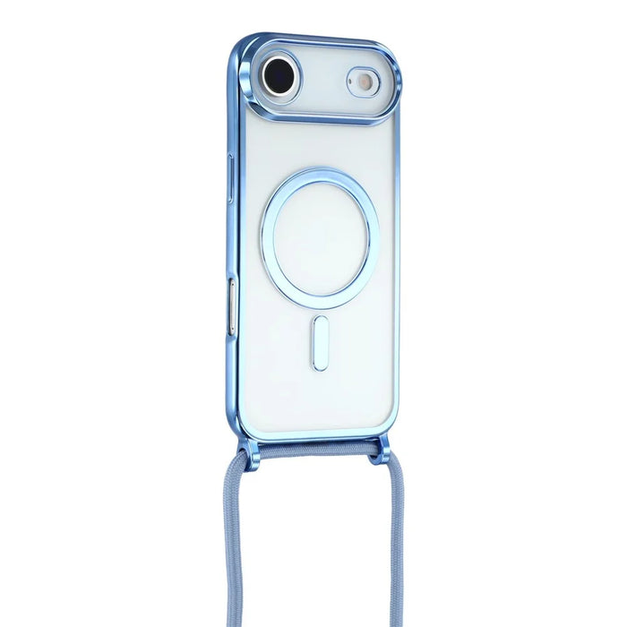 For iPhone Air Case Compatible with MagSafe Electroplating Edge TPU Phone Cover with Shoulder Strap - Blue - 3