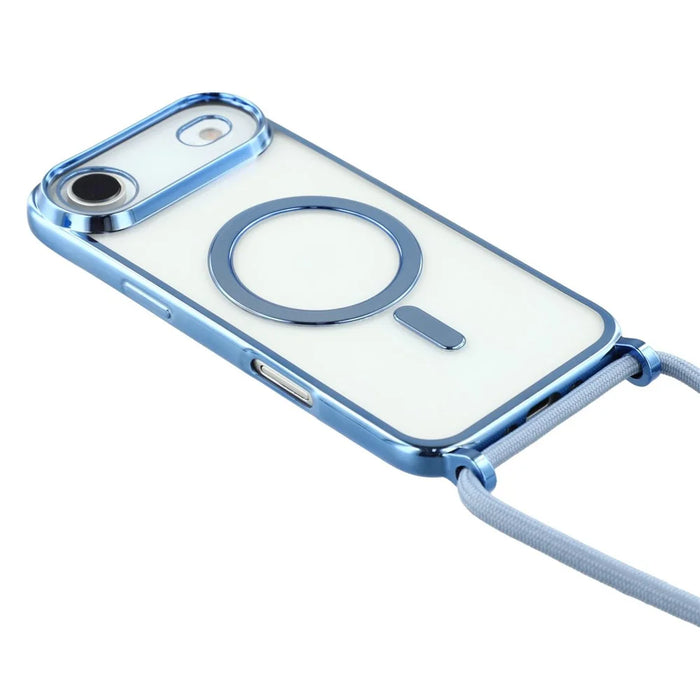 For iPhone Air Case Compatible with MagSafe Electroplating Edge TPU Phone Cover with Shoulder Strap - Blue - 4