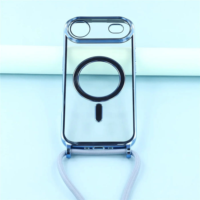 For iPhone Air Case Compatible with MagSafe Electroplating Edge TPU Phone Cover with Shoulder Strap - Blue - 5