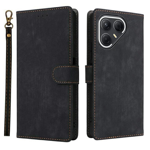 For TECNO Pova 7 5G LJ7 Case Wallet RFID Blocking PU Leather Phone Cover Stand with Strap - Black - 1