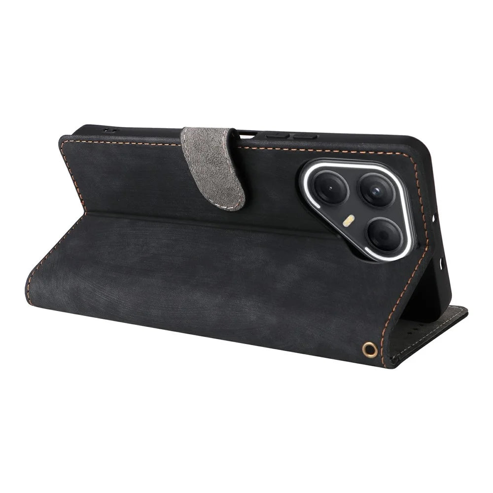 For TECNO Pova 7 5G LJ7 Case Wallet RFID Blocking PU Leather Phone Cover Stand with Strap - Black - 5