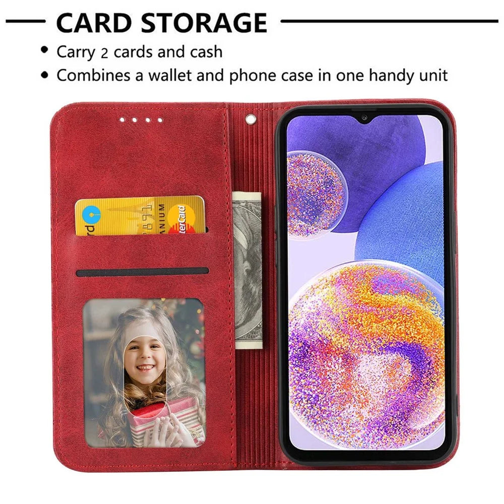 For Samsung Galaxy A32 5G / M32 5G Shockproof Calf Texture Wallet Stand Phone Case PU Leather Imprinted Rhombus Pattern Protective Phone Cover with Strap - Red - 3