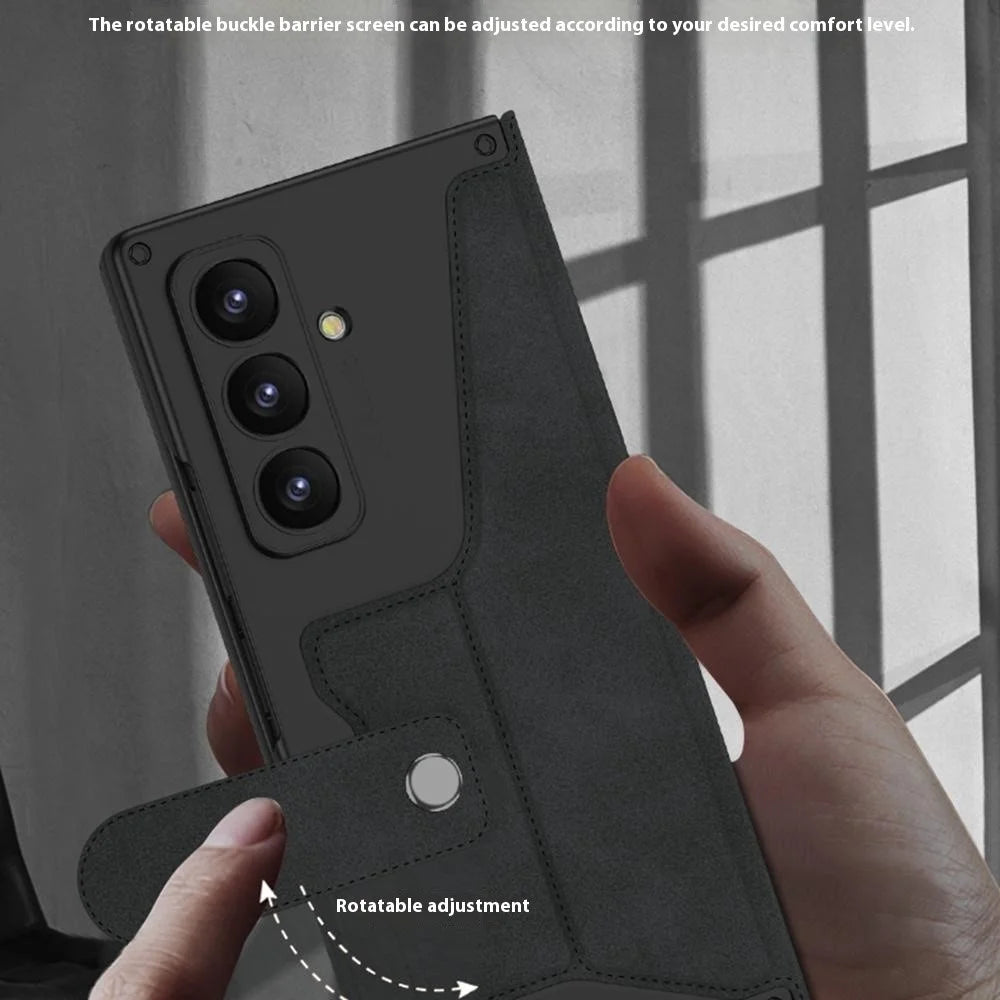 GKK For Samsung Galaxy Z Fold7 5G Stand Case with Card Holder PU PC Tempered Glass Phone Cover Magnetic Closure - Black - 3