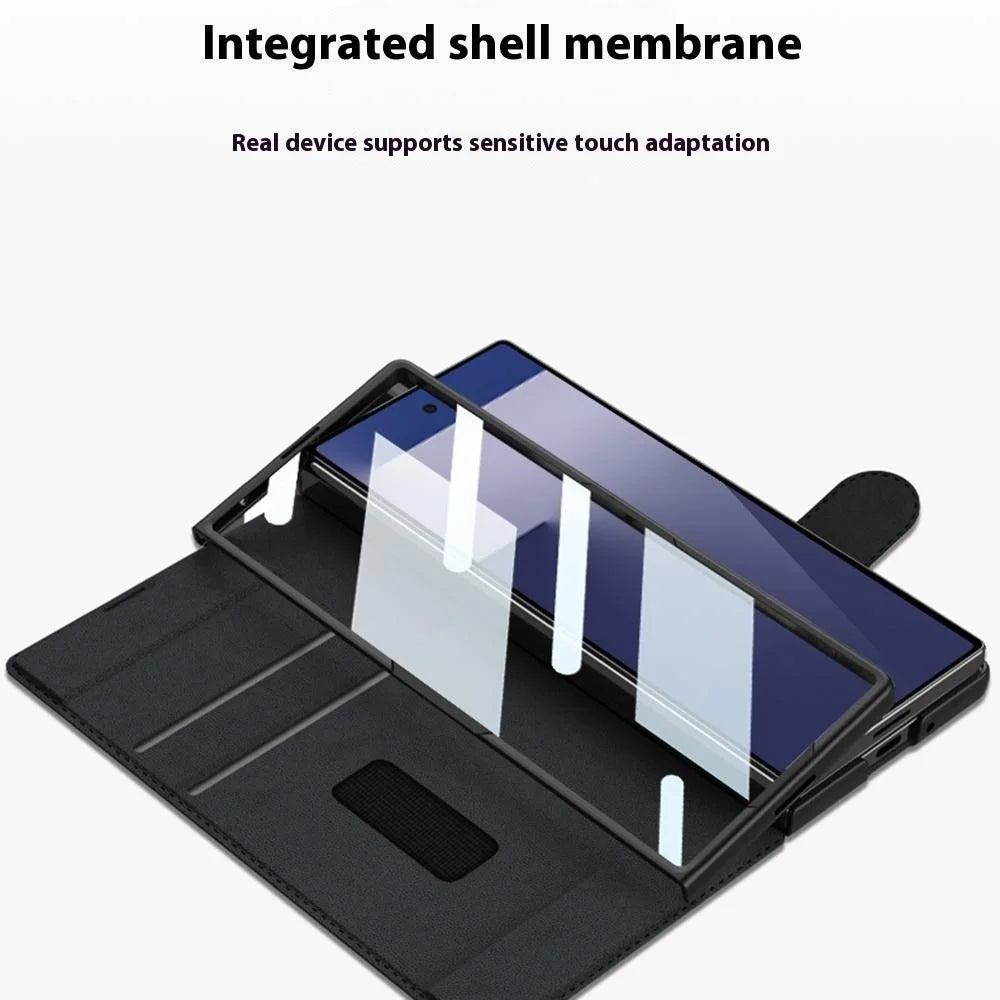 GKK For Samsung Galaxy Z Fold7 5G Stand Case with Card Holder PU PC Tempered Glass Phone Cover Magnetic Closure - Black - 4