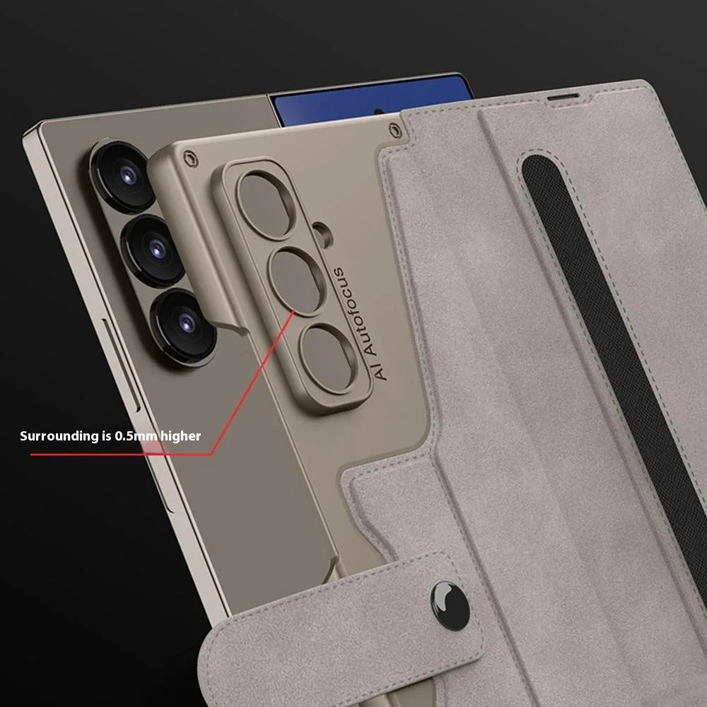 GKK For Samsung Galaxy Z Fold7 5G Stand Case with Card Holder PU PC Tempered Glass Phone Cover Magnetic Closure - Black - 6